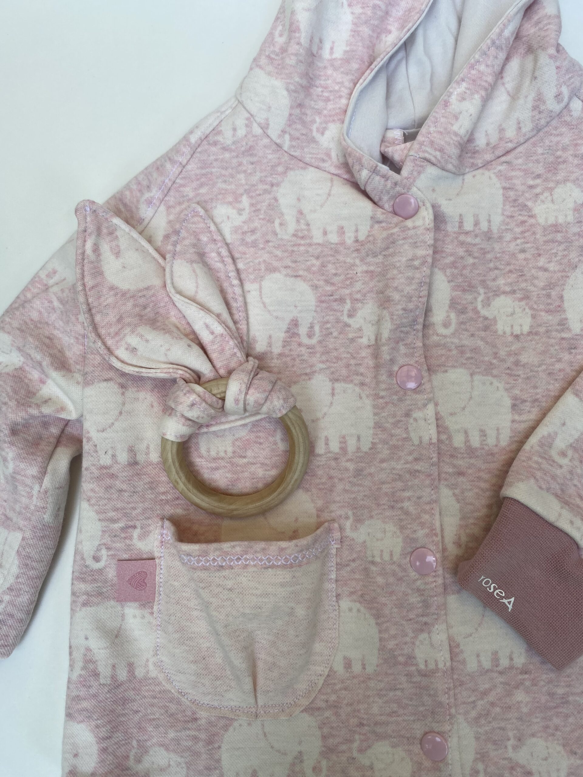 Jacke mit Kapuze & Halstuch – Elefantenmuster – Größe 74/80